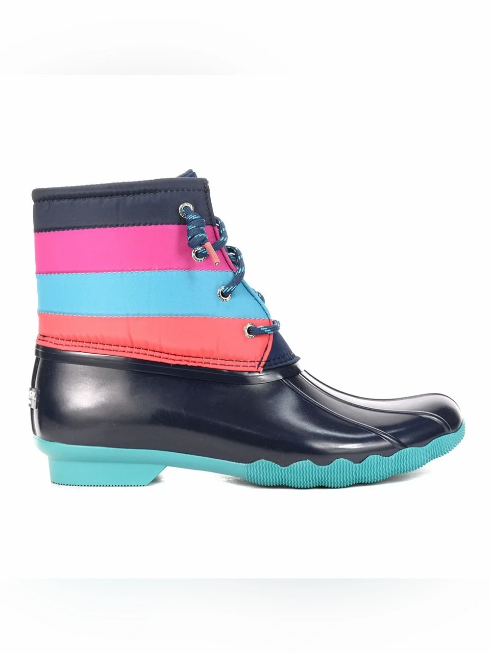 NWT SPERRY TOP-SIDER Size 1 SALTWATER NAVY/MULTICOLOR DUCK BOOTS